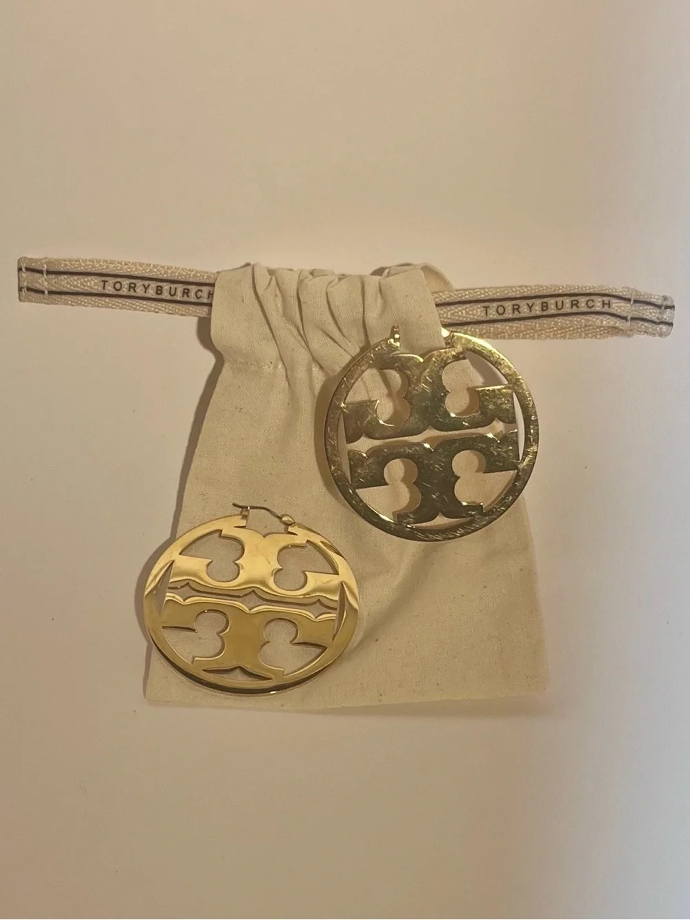 Tory Burch Gold Logo Drop Earrings
